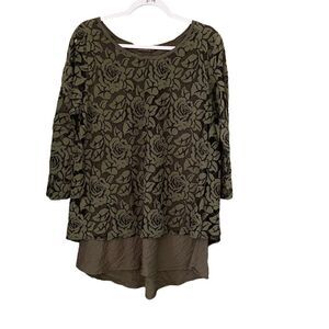 Cut Loose Top Floral Lagenlook Fairygoth Boho Mesh Rose Longsleeve Overlay Lace